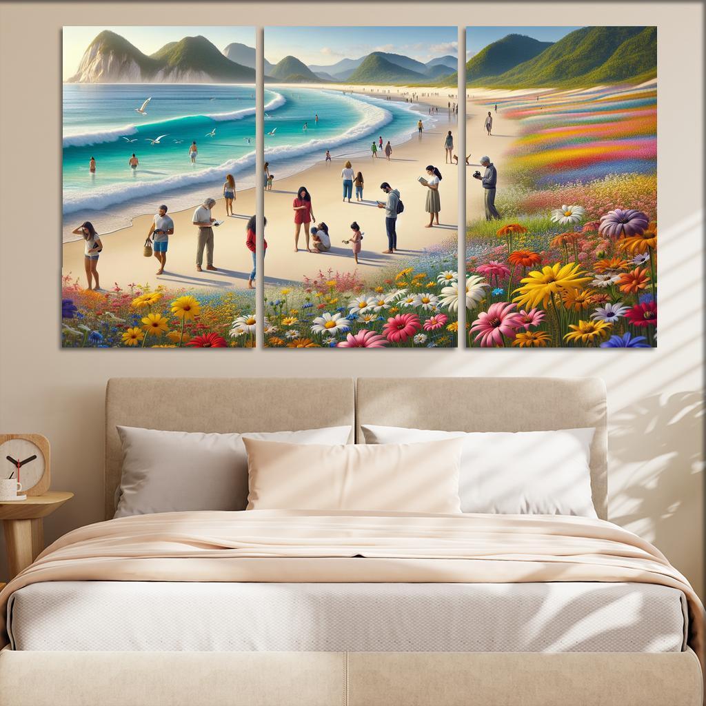 Wildflower Bay Nature's Blooming Beach Canvas Paintings Frame