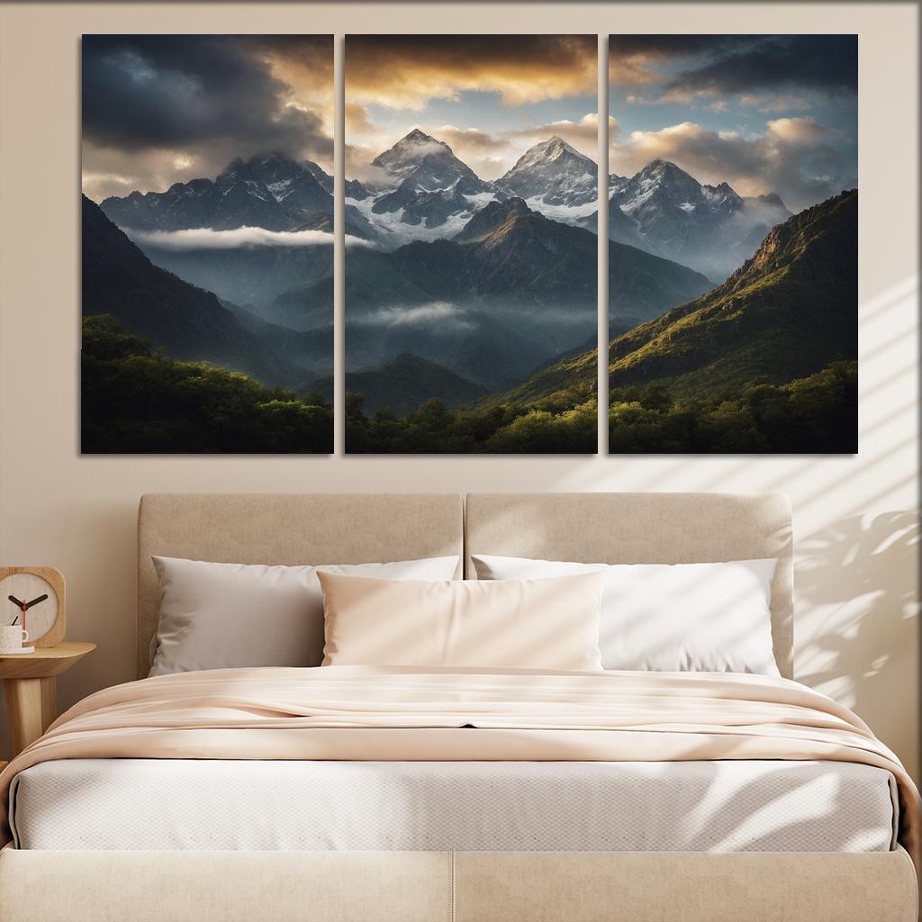The Ethereal Serenity Of Cloudy Mountain Peaks Multi-panel Paintings