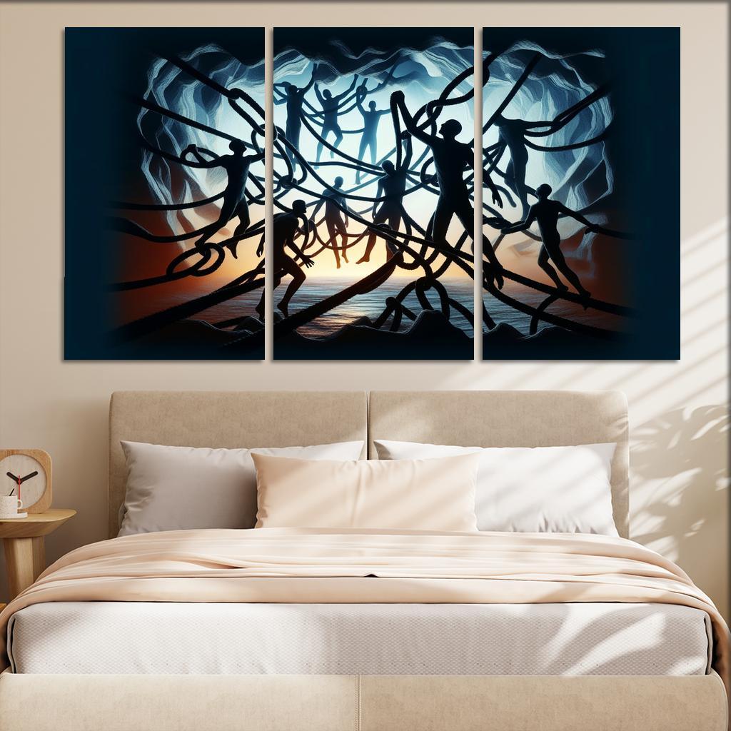 Invisible Threads Art on Human Trafficking Awareness 3 Piece HD Canvas Wall Art-Original Frame