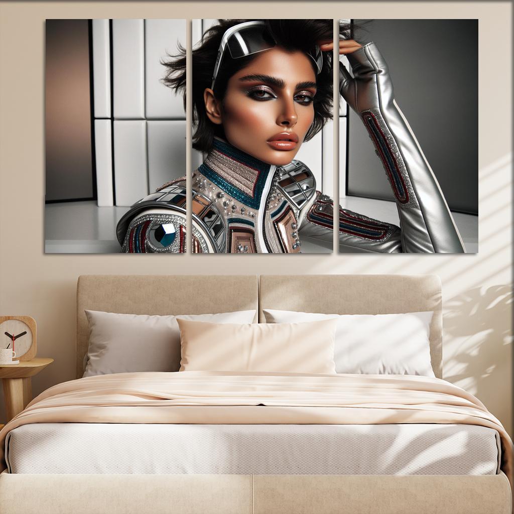 Retro Futurism Fashioning the Future 3 Piece HD Canvas Wall Art-Original Frame
