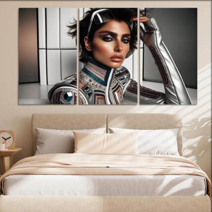 Retro Futurism Fashioning the Future 3 Piece HD Canvas Wall Art-Original Frame