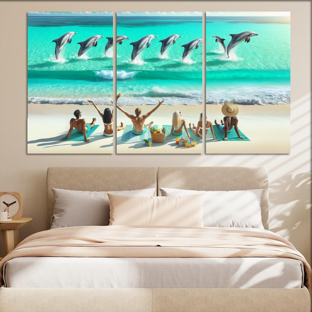 Dolphin Watch Beach A Wildlife Spectacle Canvas Paintings Frame