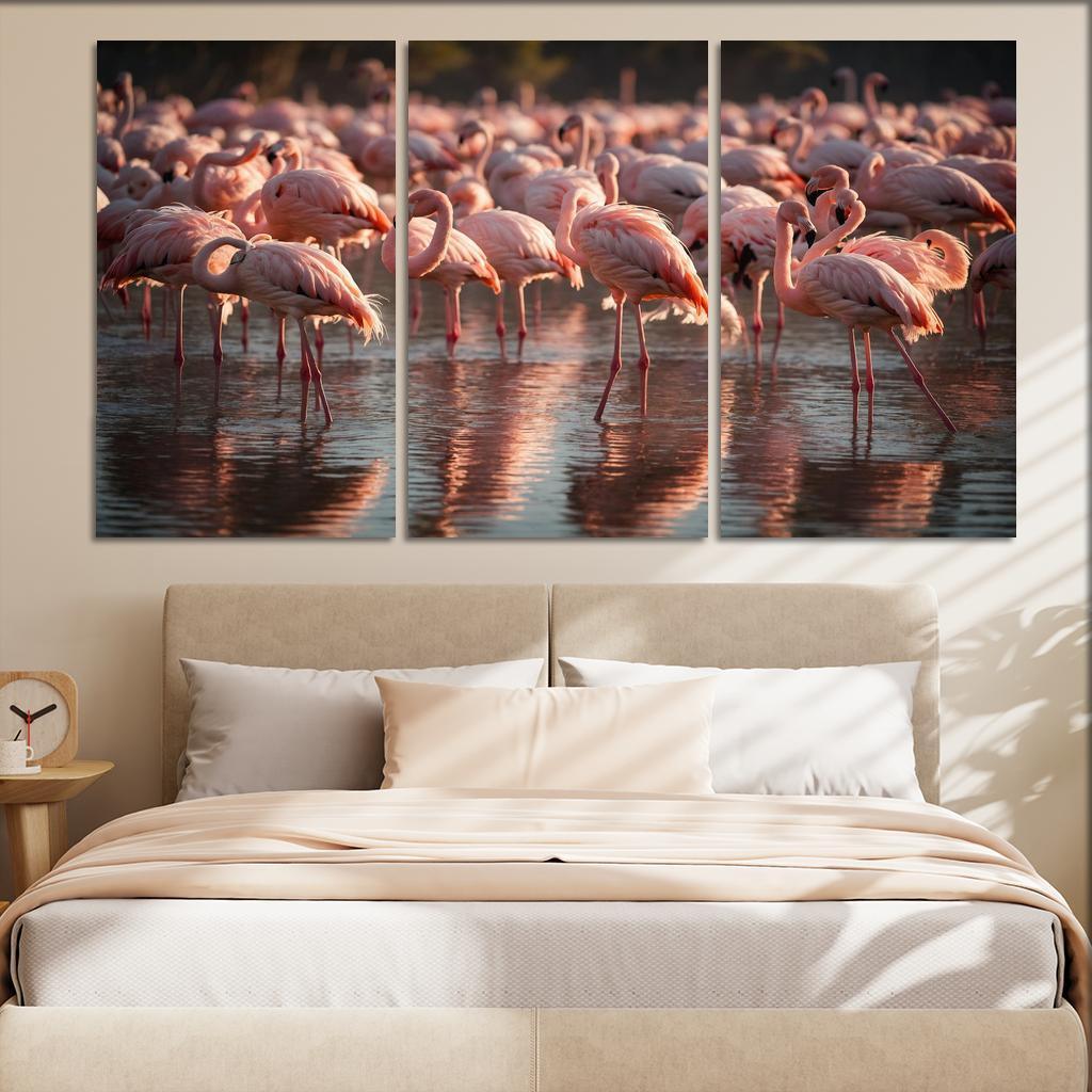 The Graceful Flamingo In Shallow Waters Framed Paintings