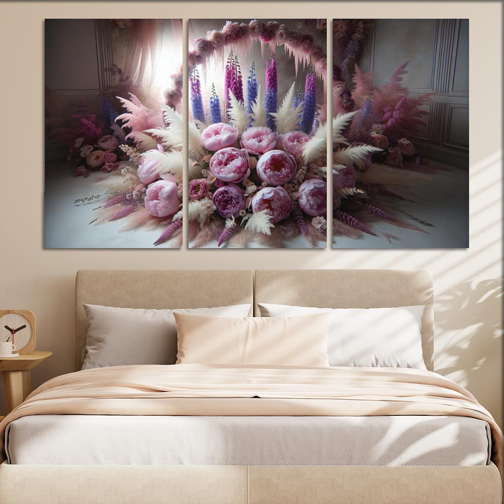 Ethereal Garden A Fairy Tale Floral Display 3 Piece HD Canvas Wall Art-Original Frame