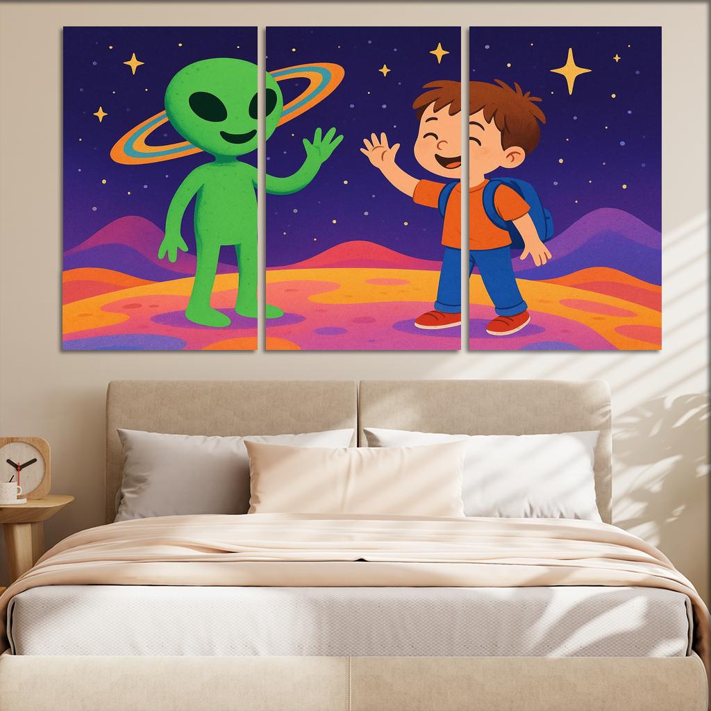 Alien Encounter - Outer Space Adventure Framed Paintings
