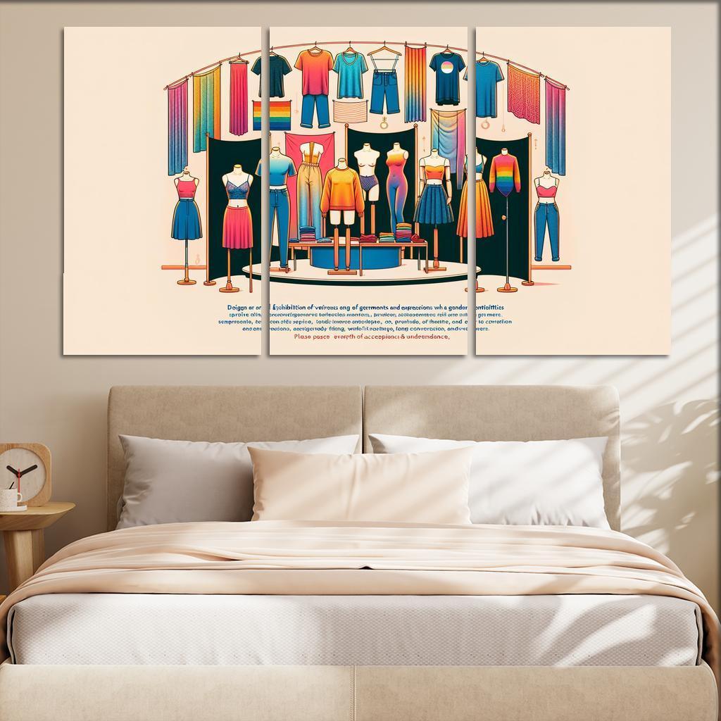 Threads of Identity Navigating Gender and Expression 3 Piece HD Canvas Wall Art-Original Frame