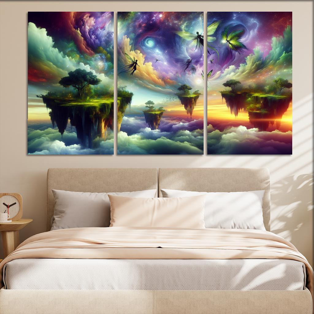 The Aetherium Realm A Dimension of Endless Skies 3 Piece HD Canvas Wall Art-Original Frame