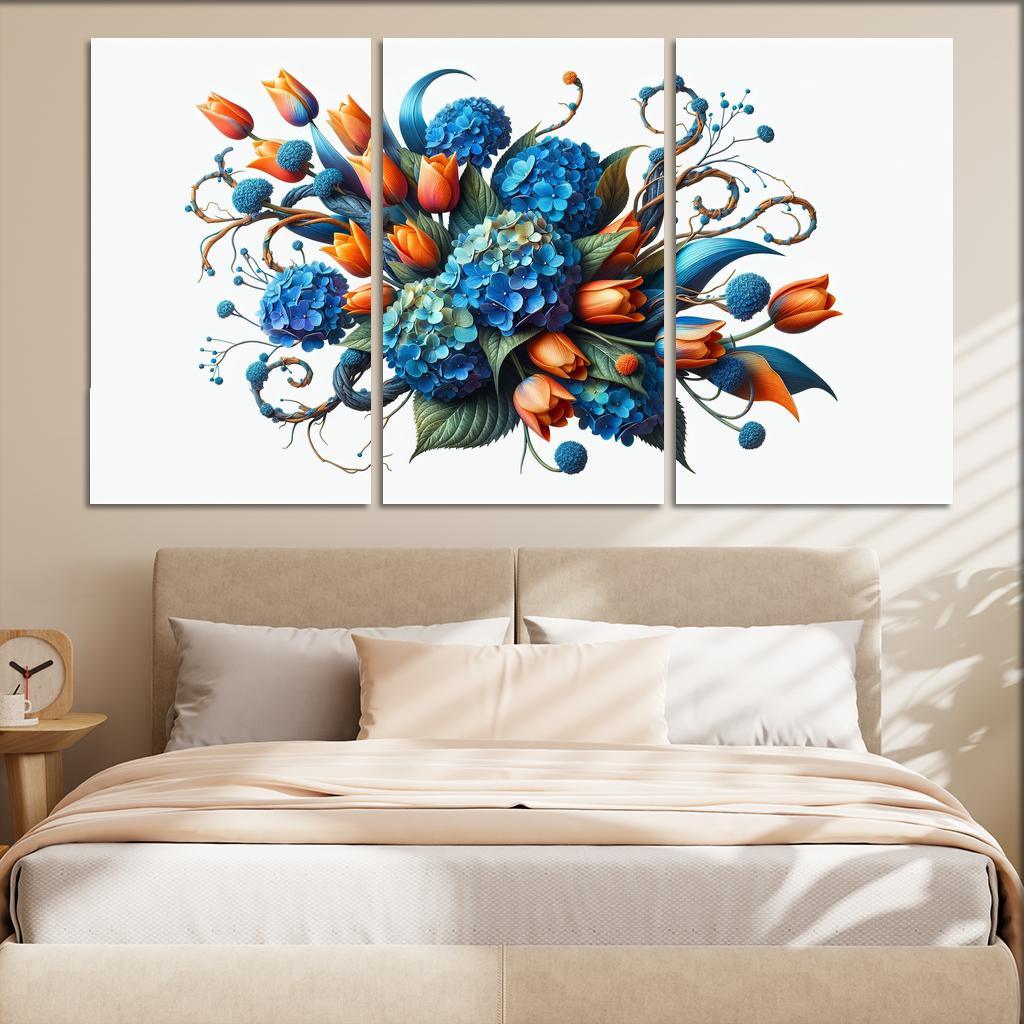 Sculpted Nature An Artistic Floral Installation 3 Piece HD Canvas Wall Art-Original Frame