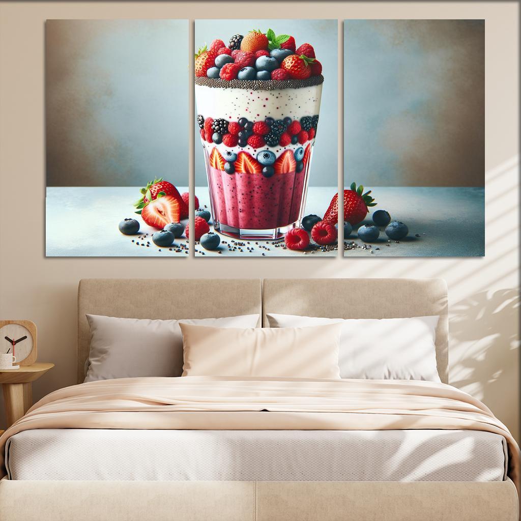 Almond Berry Bliss Smoothie 3 Piece HD Canvas Wall Art-Original Frame