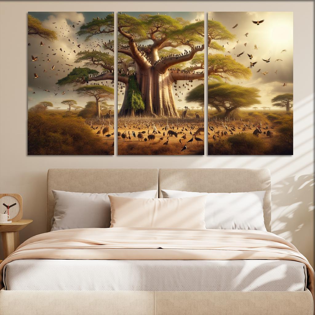 The Forgotten Giants The Baobab Tree and Its Ecosystem 3 Piece HD Canvas Wall Art-Original Frame
