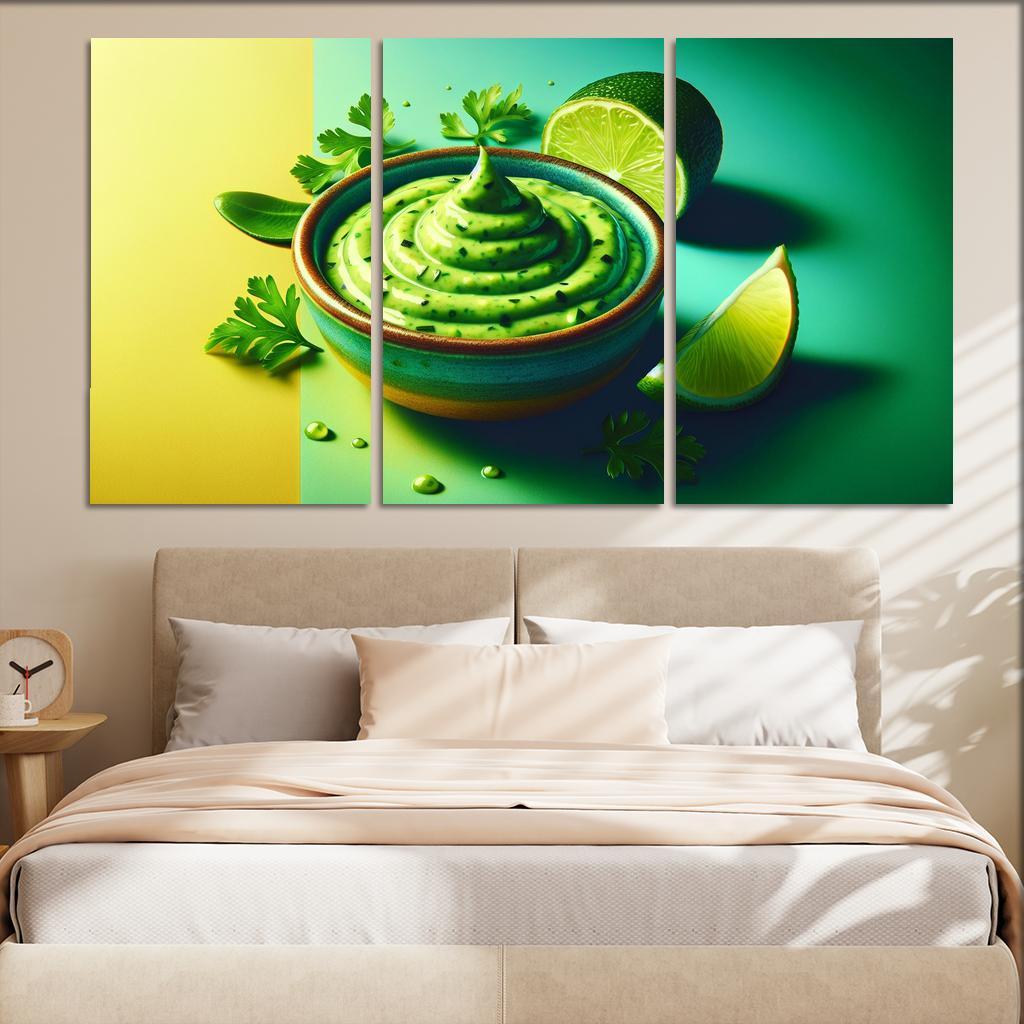 Creamy Avocado Lime Dressing 3 Piece HD Canvas Wall Art-Original Frame
