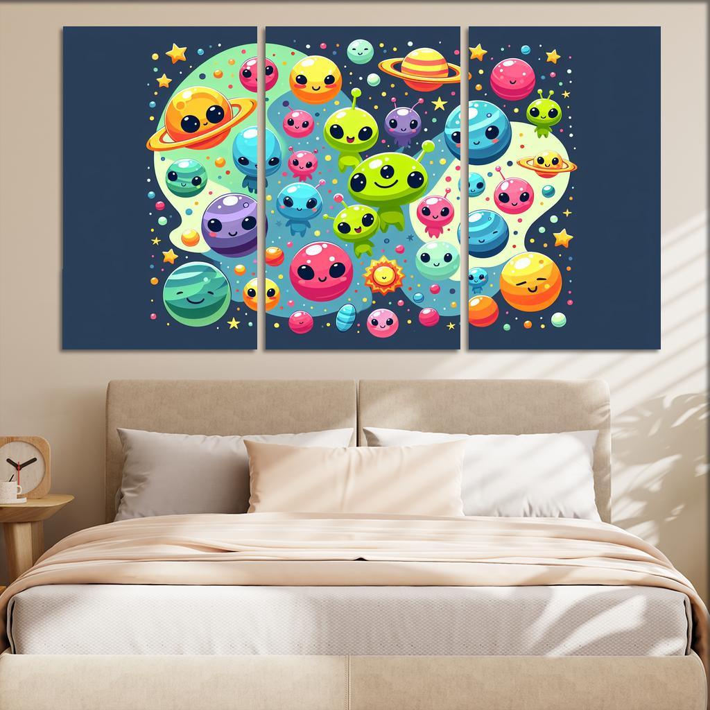 Space Explorers Adventure 3 Piece HD Canvas Wall Art-Original Frame
