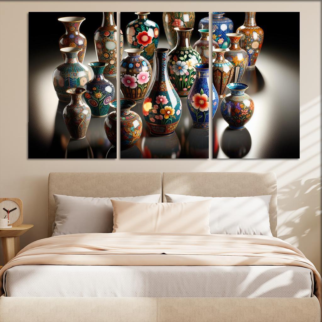 Ceramic Hand-Painted Vases 3 Piece HD Canvas Wall Art-Original Frame