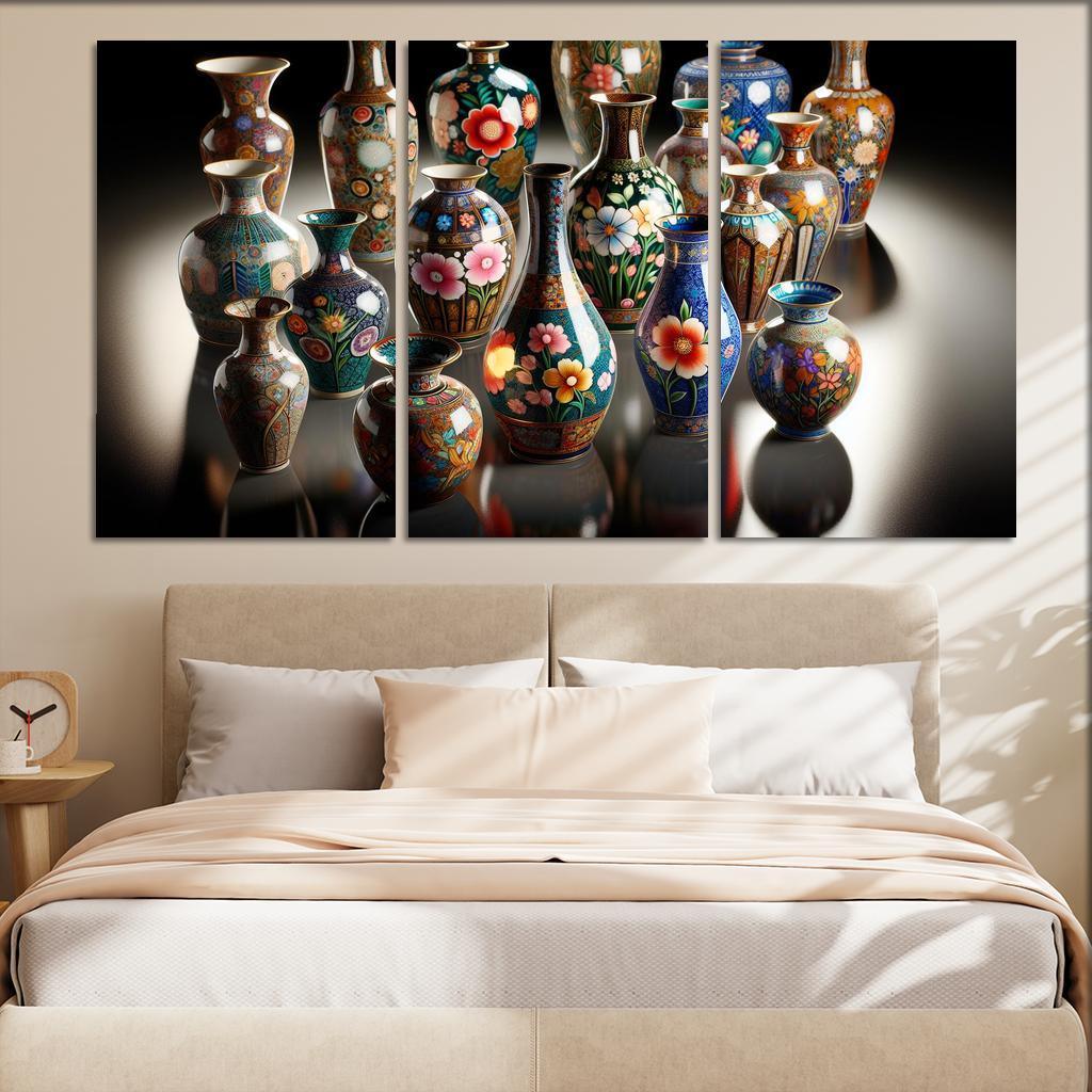 Ceramic Hand-Painted Vases 3 Piece HD Canvas Wall Art-Original Frame