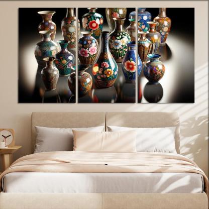 Ceramic Hand-Painted Vases 3 Piece HD Canvas Wall Art-Original Frame