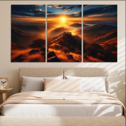 The Radiant Glow Of Sunrise Over Hilltops Custom Paintings Frame