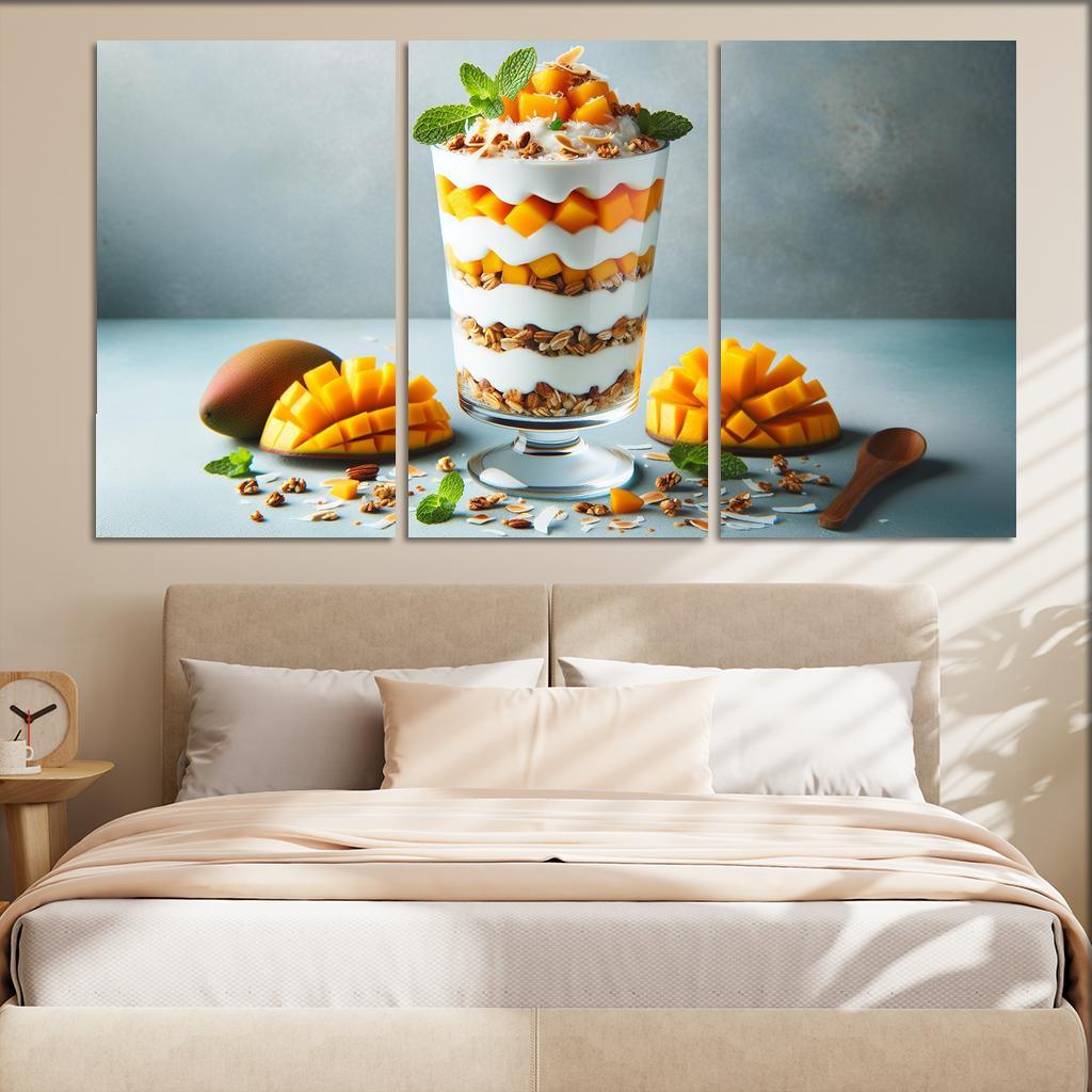 Creamy Coconut Mango Parfait 3 Piece HD Canvas Wall Art-Original Frame