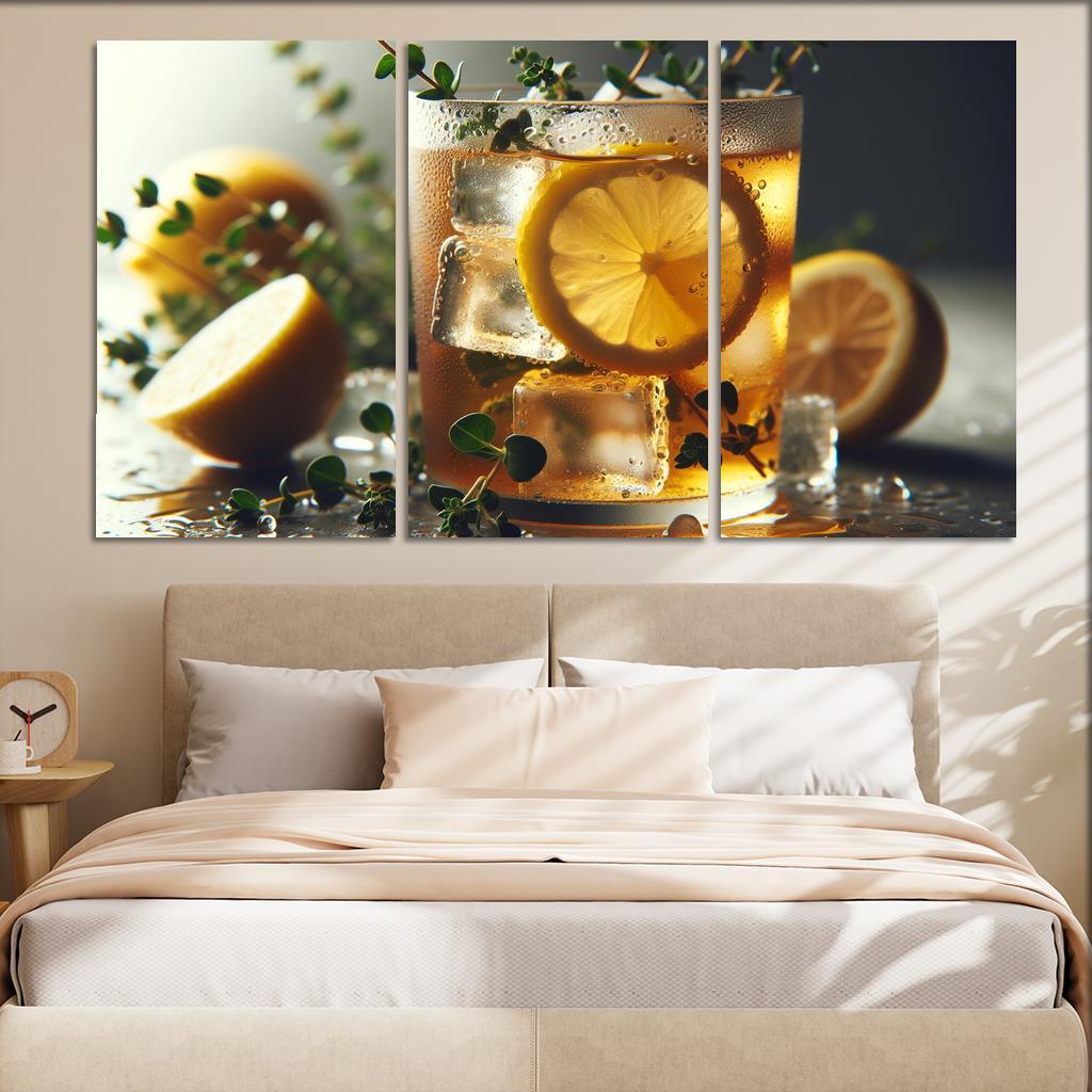Lemon Thyme Infused Iced Tea 3 Piece HD Canvas Wall Art-Original Frame