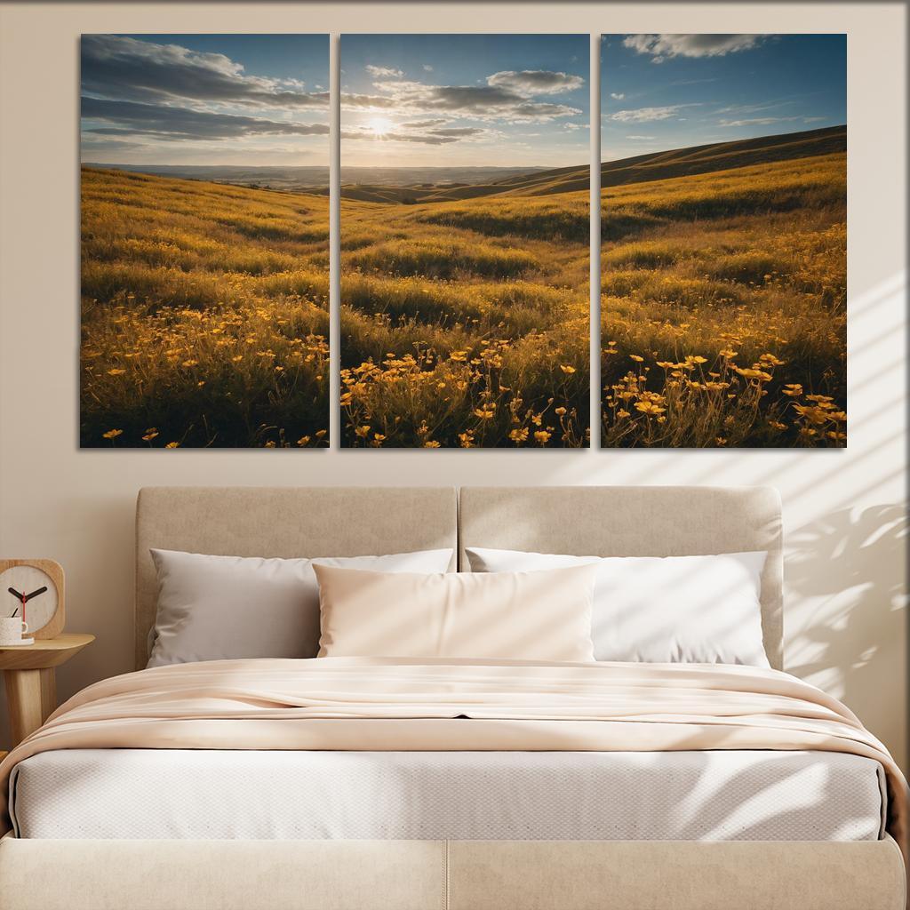 The Elysian Fields Of Golden Wildflowers Multi-panel Paintings