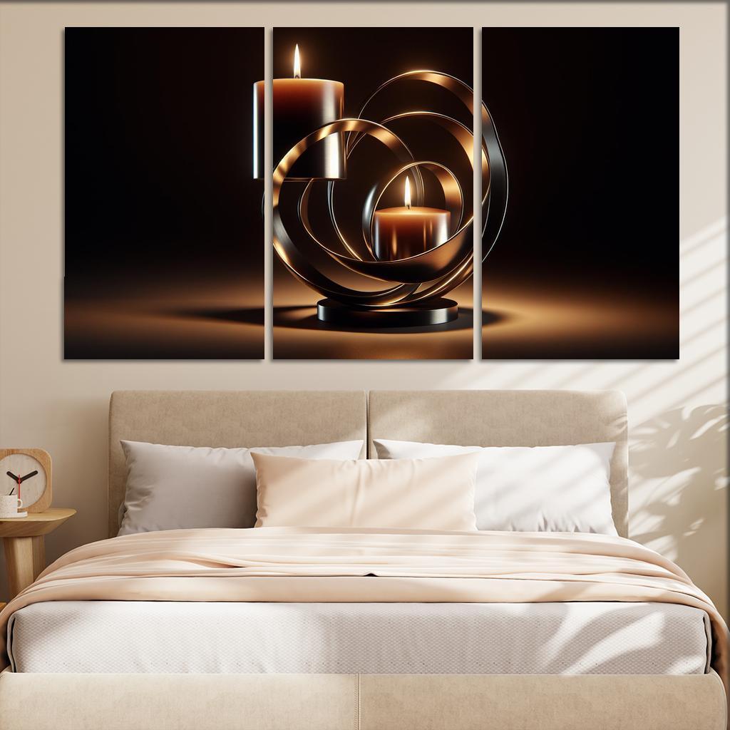 Sculptural Metal Candle Holders 3 Piece HD Canvas Wall Art-Original Frame