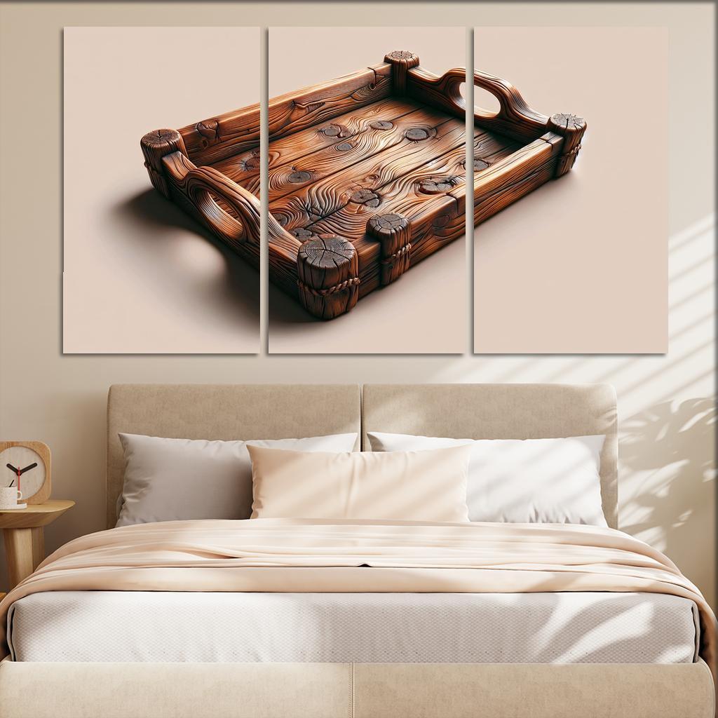 Rustic Wooden Tray with Handles 3 Piece HD Canvas Wall Art-Original Frame