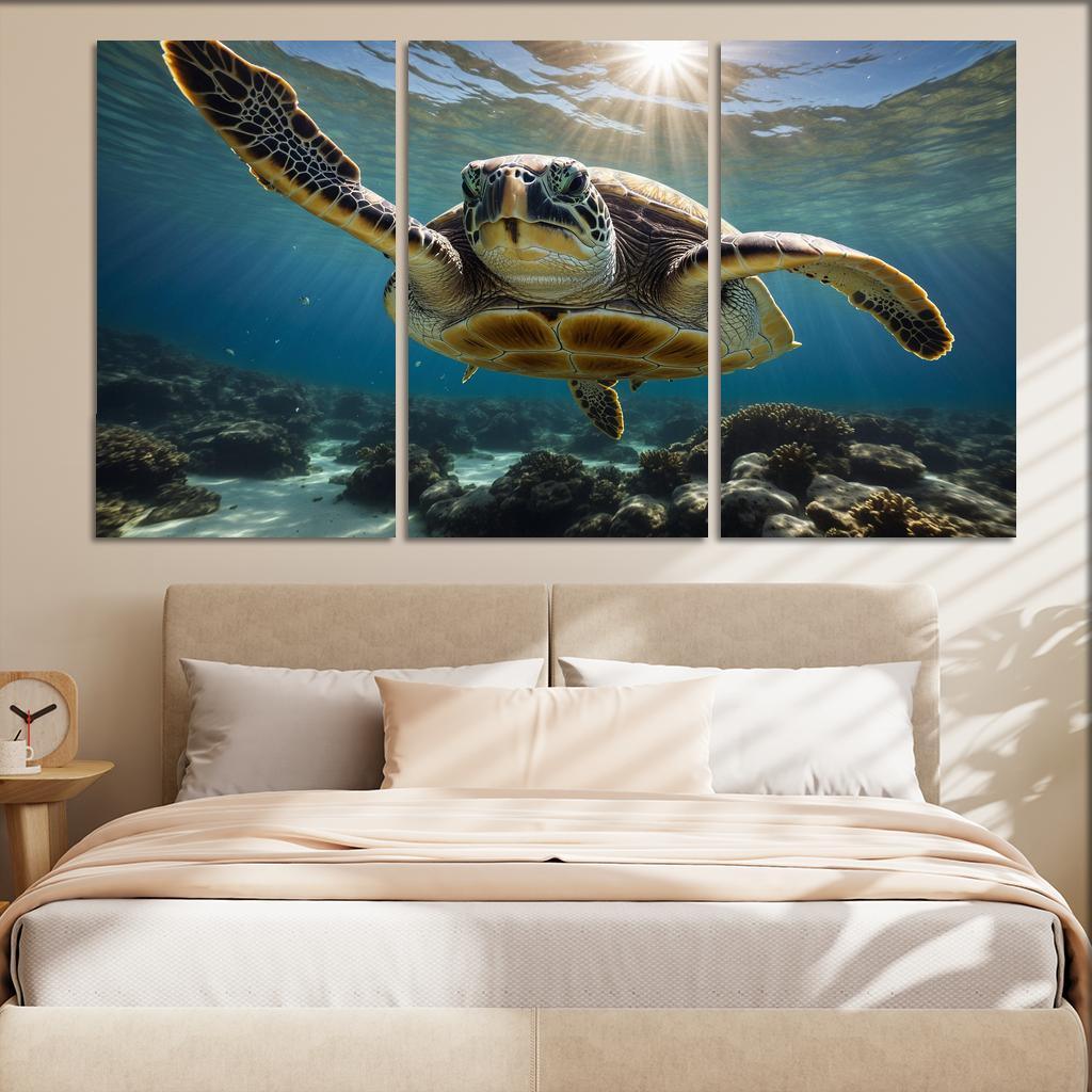 The Stunning Green Sea Turtle In Tropical Waters Canvas Paintings Frame