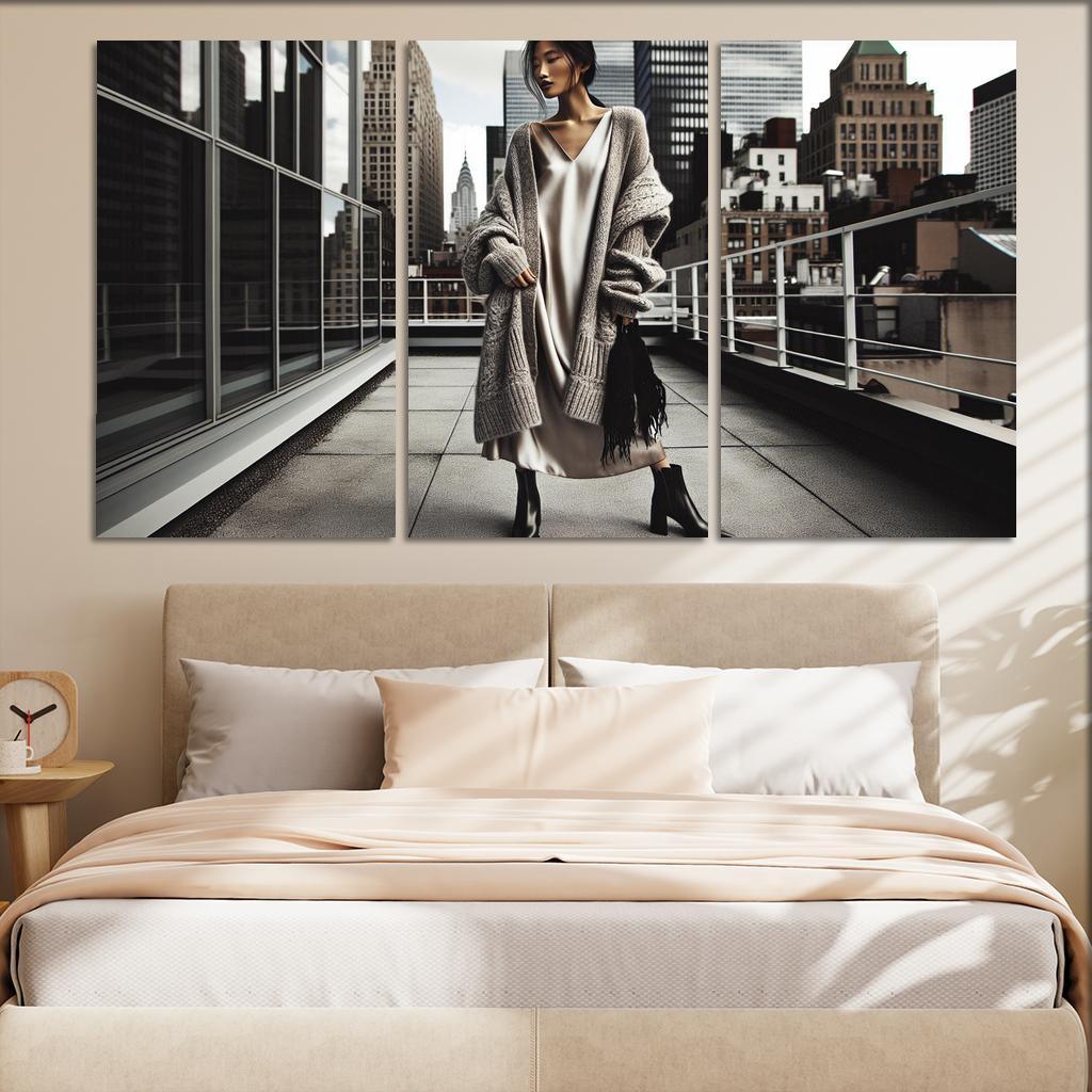 Layered Textures Combining Fabrics 3 Piece HD Canvas Wall Art-Original Frame