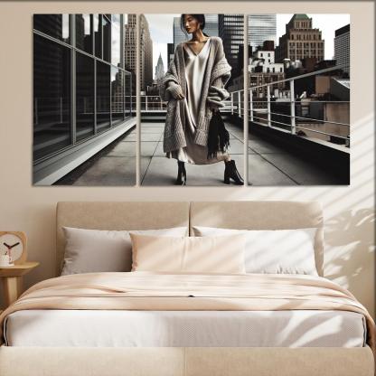 Layered Textures Combining Fabrics 3 Piece HD Canvas Wall Art-Original Frame