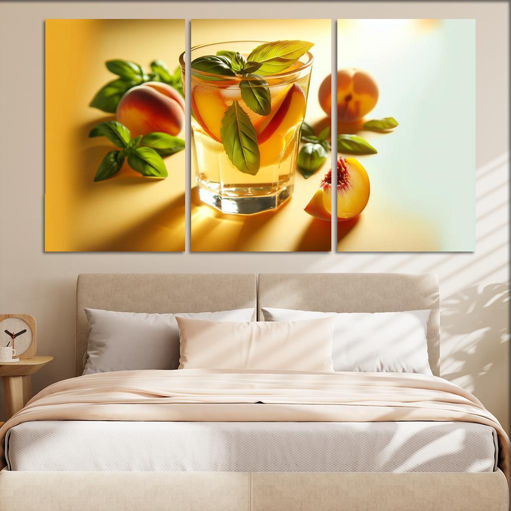 Peach Basil Infused Lemonade 3 Piece HD Canvas Wall Art-Original Frame