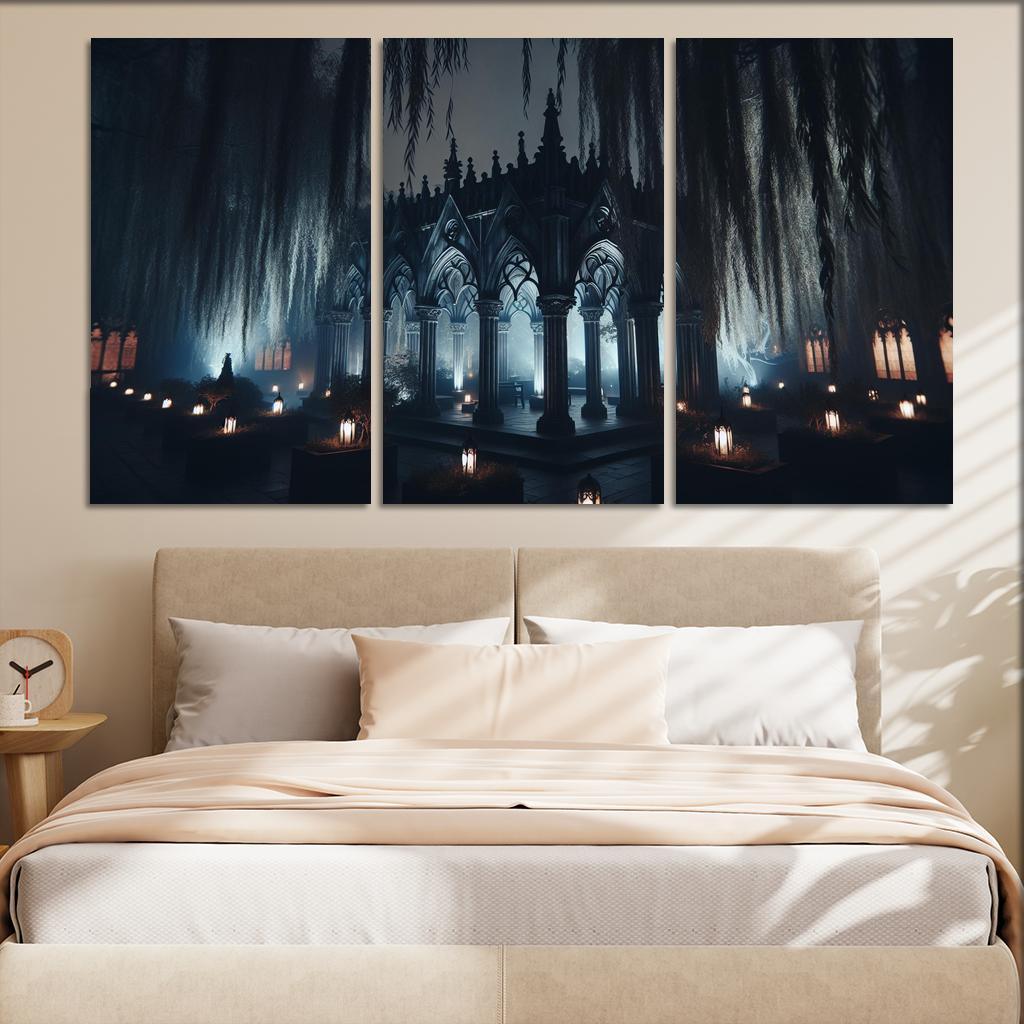 The Shadowed Pavilion A Gathering of Spirits 3 Piece HD Canvas Wall Art-Original Frame