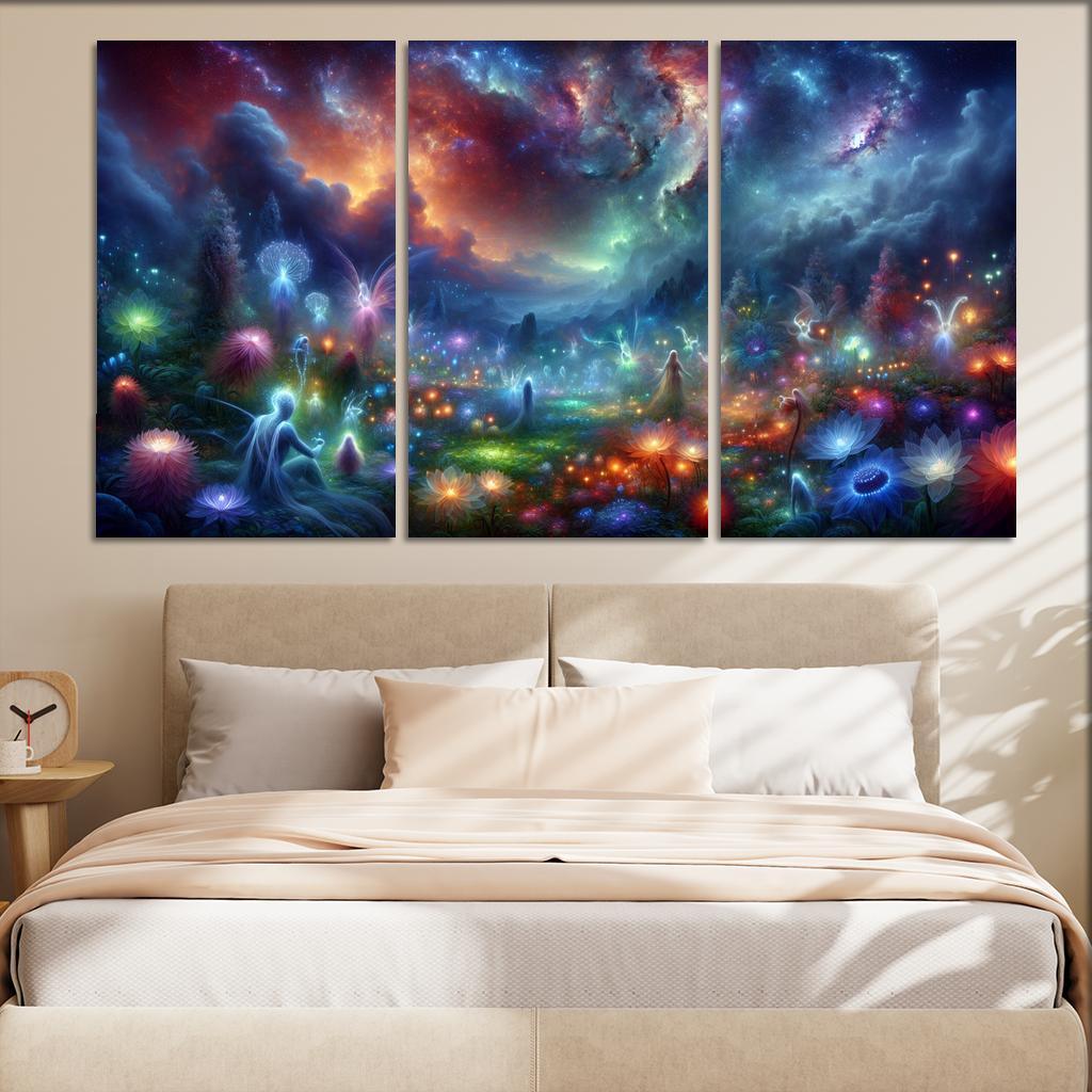The Nebula Gardens 3 Piece HD Canvas Wall Art-Original Frame