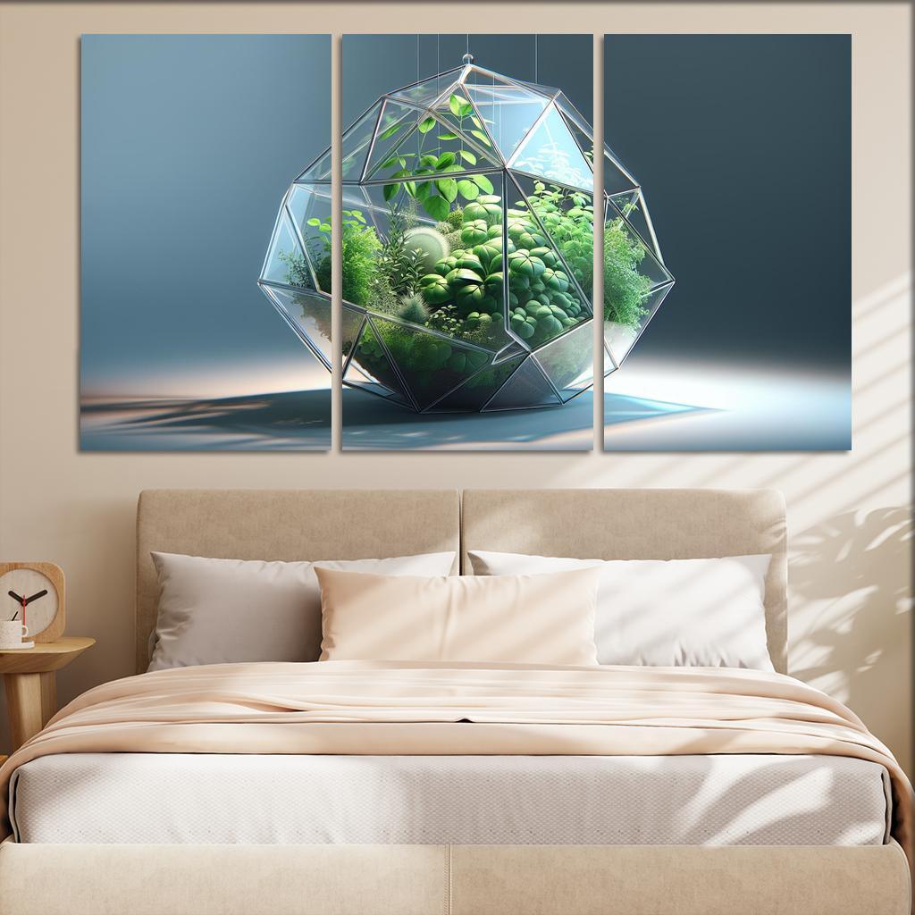 Sculptural Glass Terrarium 3 Piece HD Canvas Wall Art-Original Frame