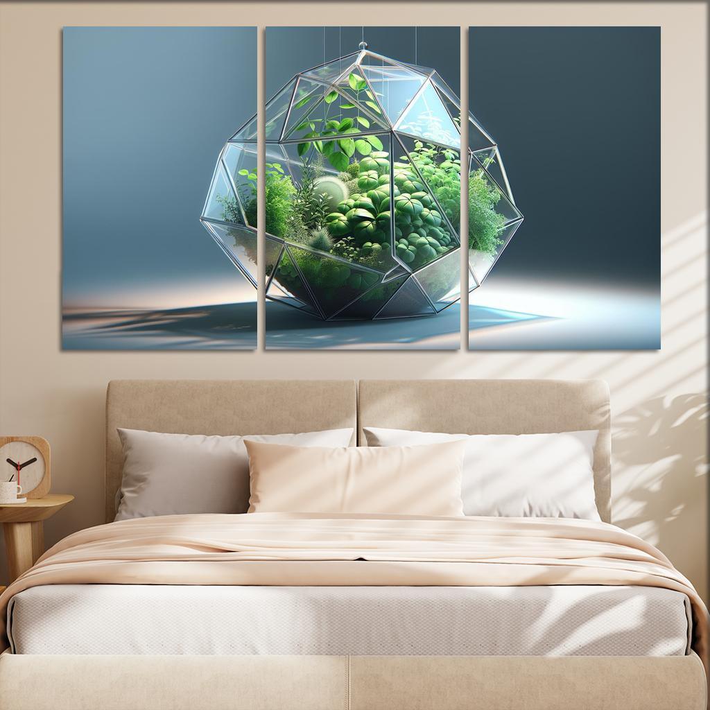Sculptural Glass Terrarium 3 Piece HD Canvas Wall Art-Original Frame