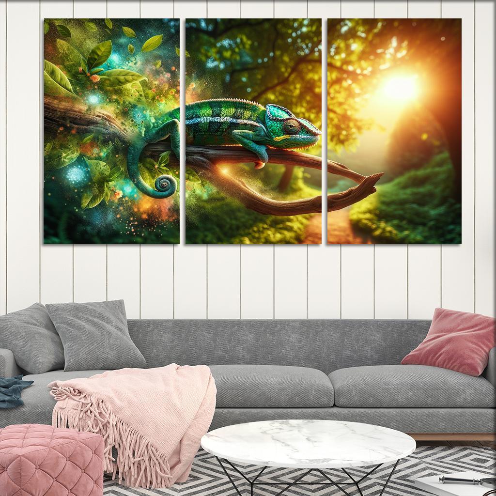 Chameleons Masters of Color and Camouflage 3 Piece HD Canvas Wall Art-Original Frame