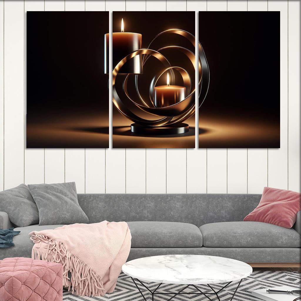 Sculptural Metal Candle Holders 3 Piece HD Canvas Wall Art-Original Frame