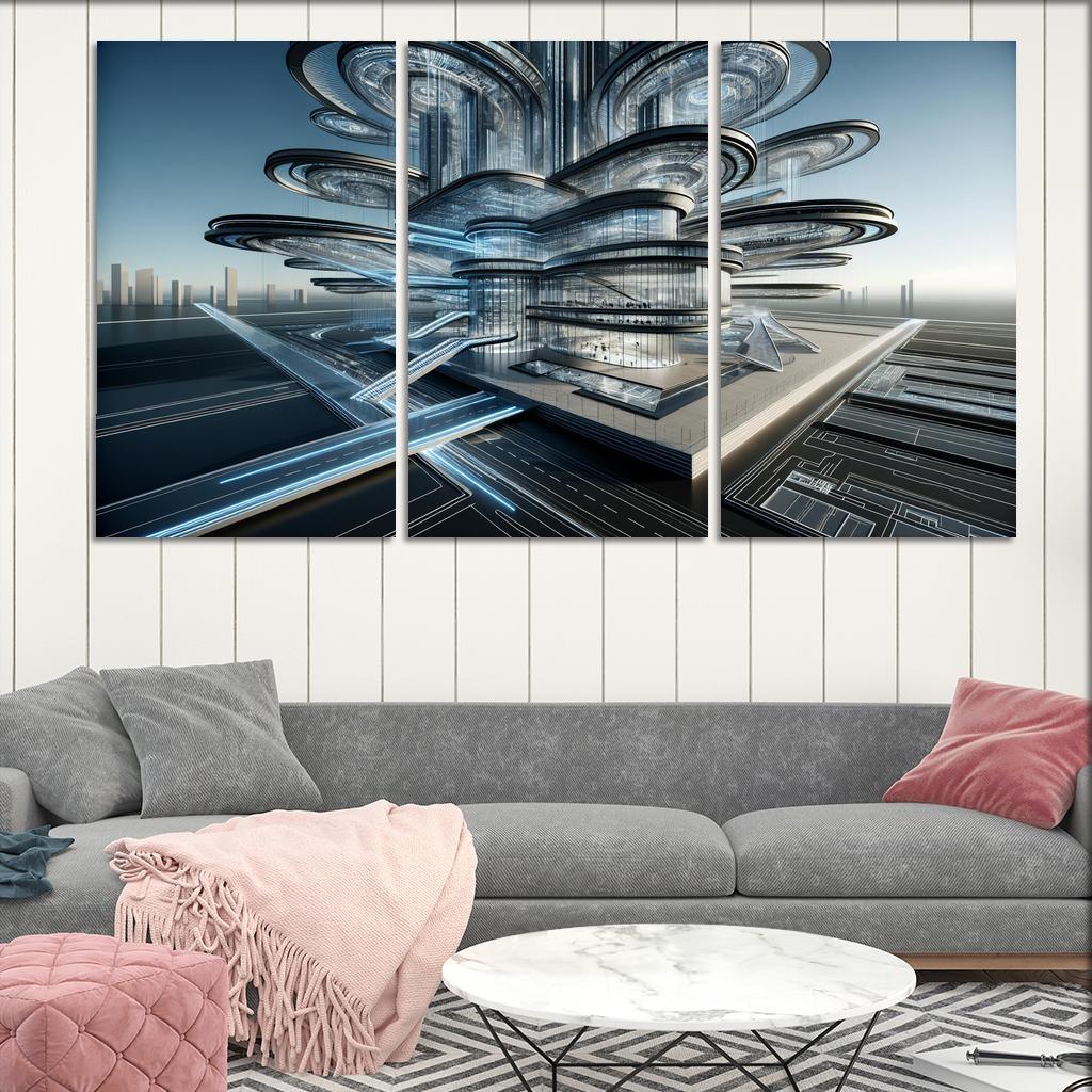Dynamic Kinetic Architecture 3 Piece HD Canvas Wall Art-Original Frame
