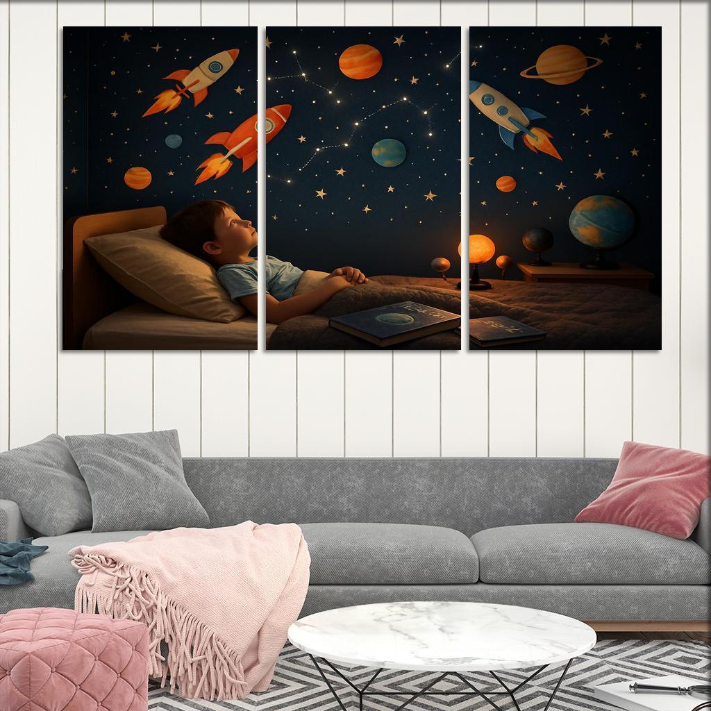 Space Explorer Rocket Panel Oil Paintings Frame