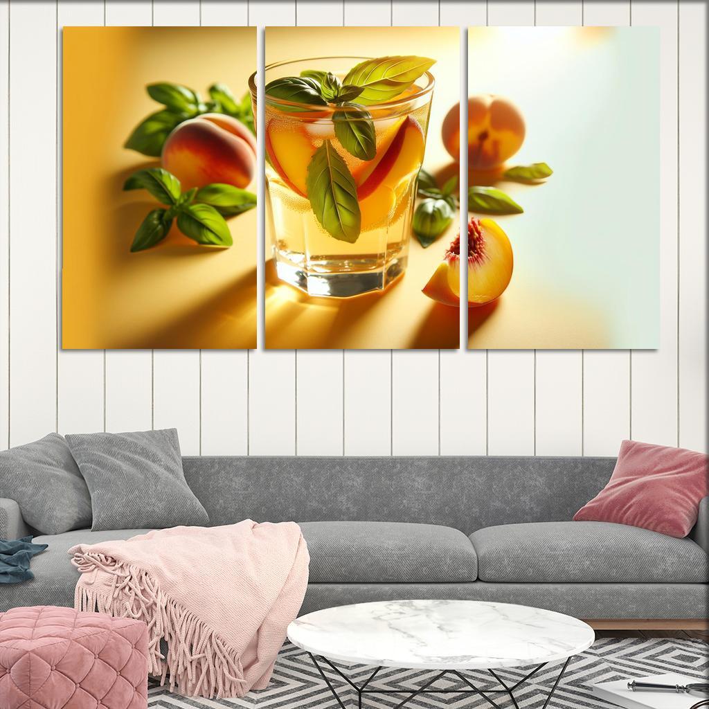 Peach Basil Infused Lemonade 3 Piece HD Canvas Wall Art-Original Frame