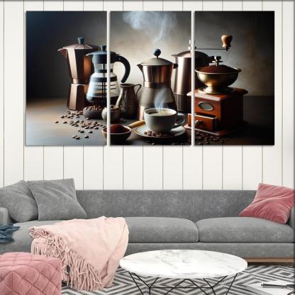 Home Brewed Coffee The Art of Crafting Perfection 3 Piece HD Canvas Wall Art-Original Frame