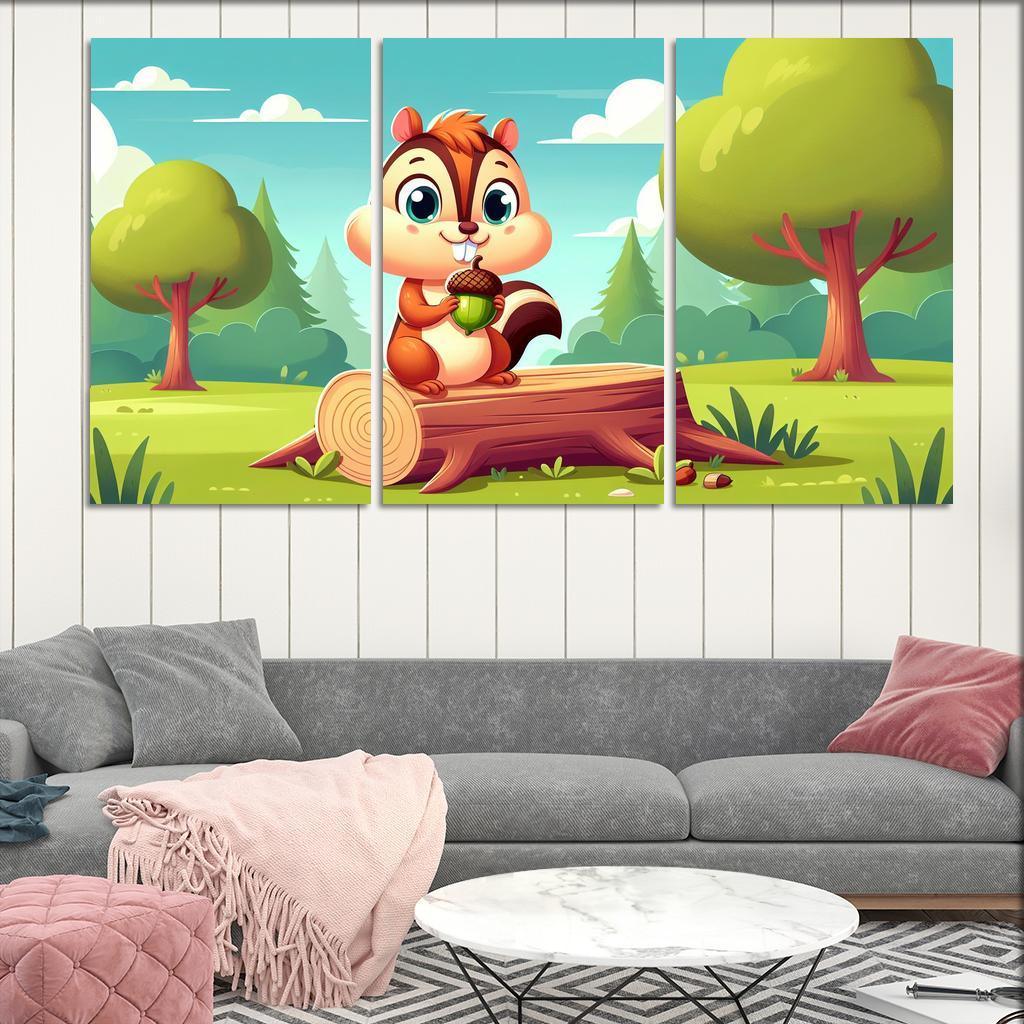 Cheeky Chipmunk 3 Piece HD Canvas Wall Art-Original Frame