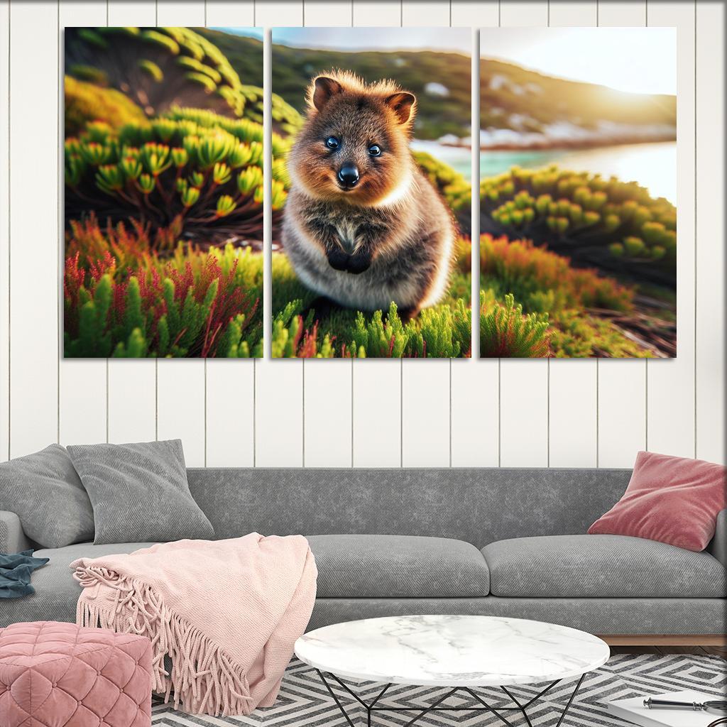 The Secret Lives of Quokkas The World's Happiest Animals 3 Piece HD Canvas Wall Art-Original Frame