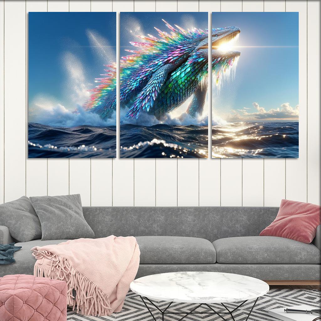 The Crystal Leviathan 3 Piece HD Canvas Wall Art-Original Frame