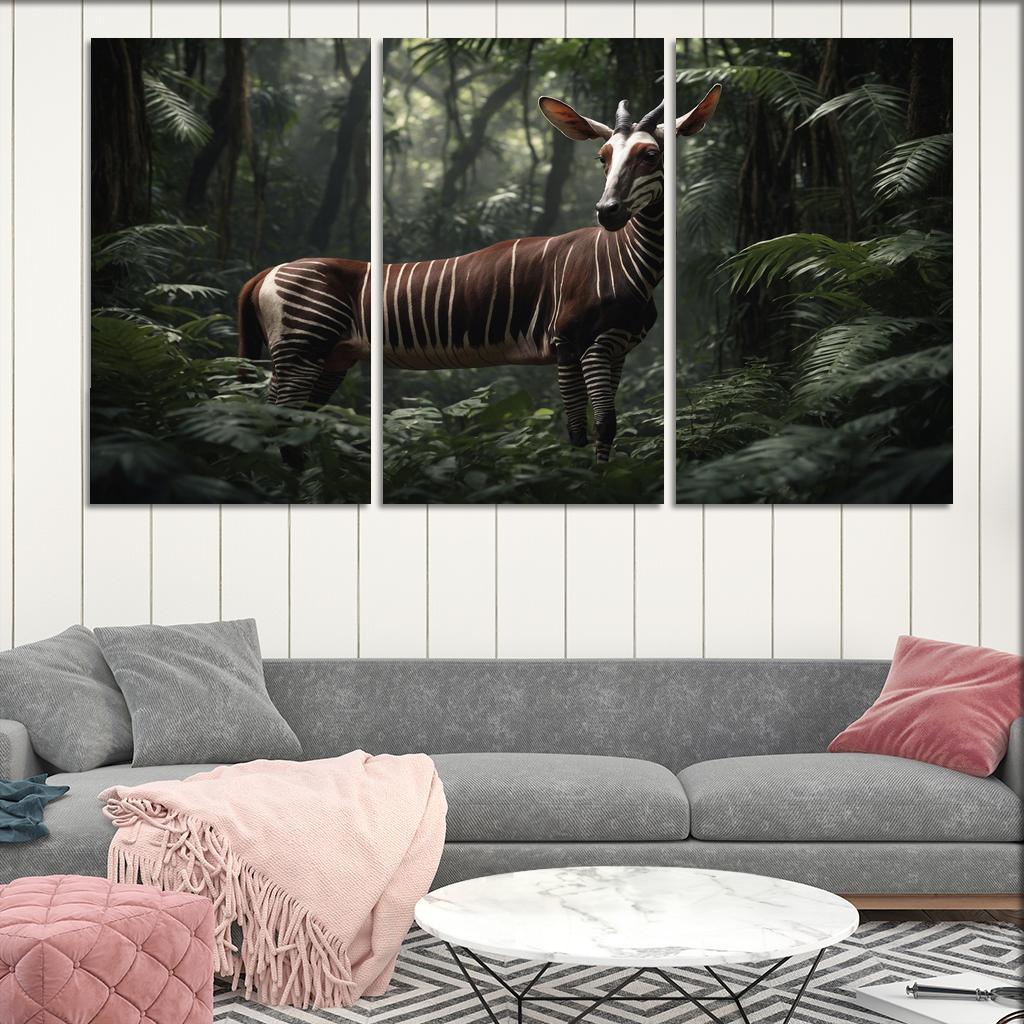 The Graceful Okapi The Forest Giraffe 3 Piece HD Canvas Wall Art ...