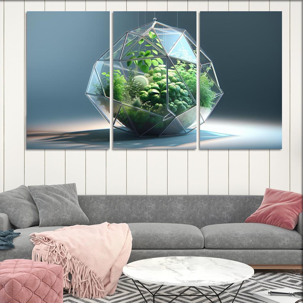 Sculptural Glass Terrarium 3 Piece HD Canvas Wall Art-Original Frame
