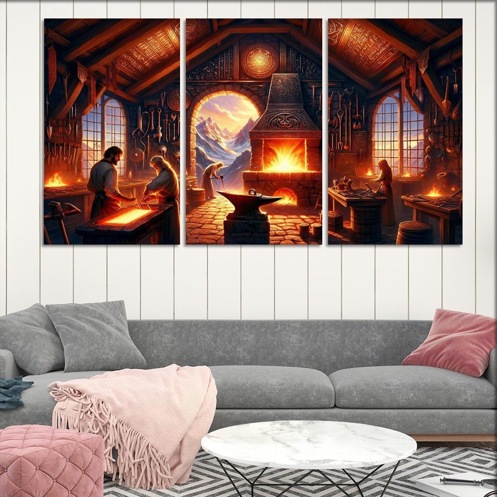 The Arcane Forge 3 Piece HD Canvas Wall Art-Original Frame