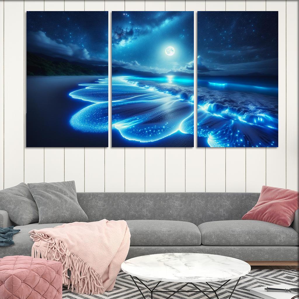 Mystic Moonlight Beach Modern Paintings Frame