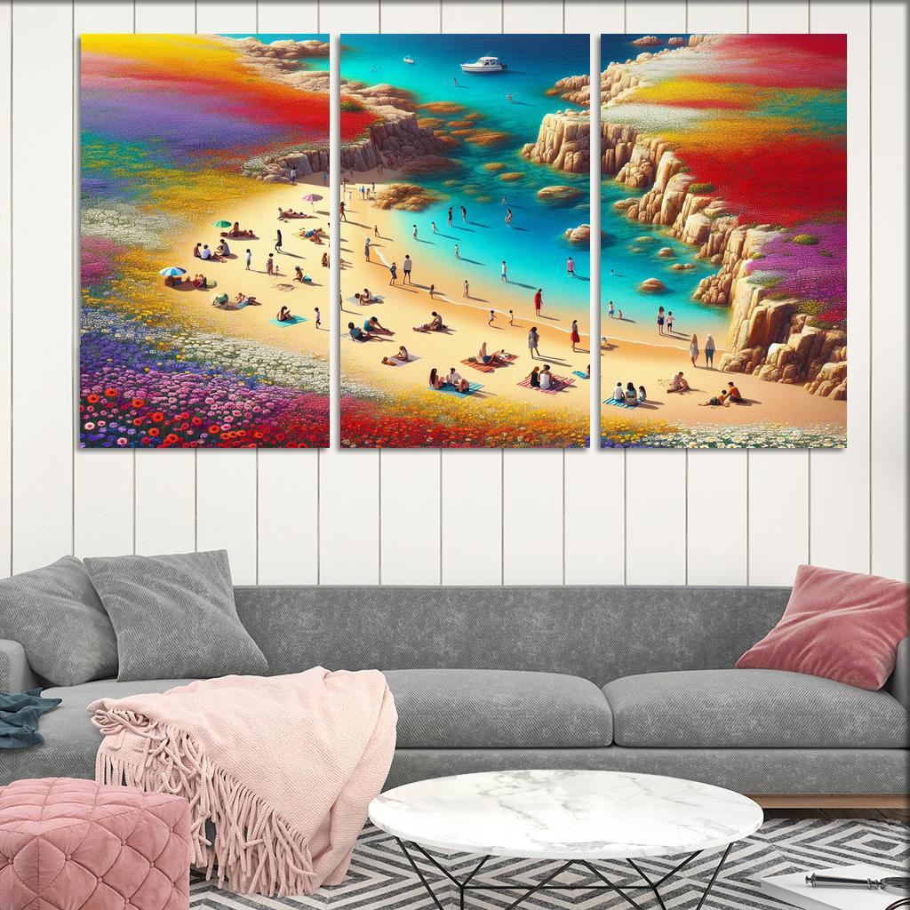 Coastal Wildflower Beach Modern Paintings Frame