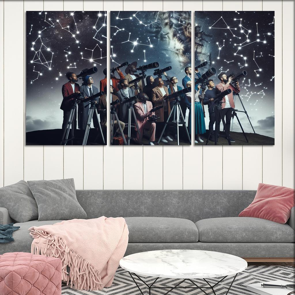 Astronomy Club Stargazing and Beyond 3 Piece HD Canvas Wall Art-Original Frame