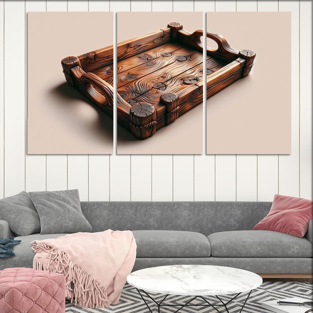 Rustic Wooden Tray with Handles 3 Piece HD Canvas Wall Art-Original Frame