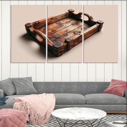 Rustic Wooden Tray with Handles 3 Piece HD Canvas Wall Art-Original Frame